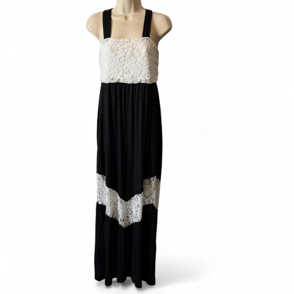 Funfash Black & White Lace Maxi Dress, Women's‎ Size L